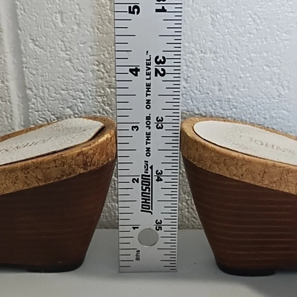 White Wedge Sandals with Leather Straps Stitching Cork Soles